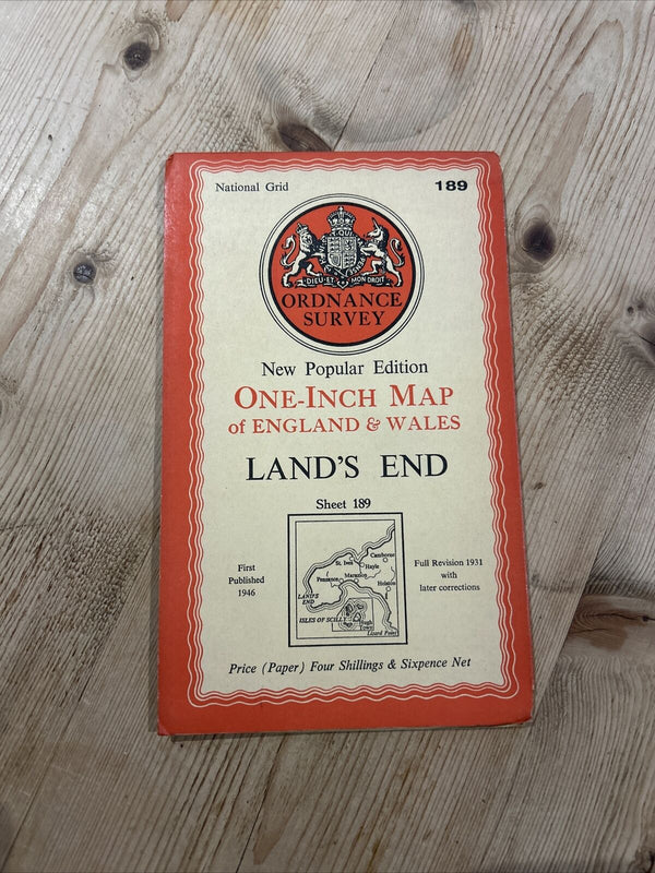 LANDS END Ordnance Survey Paper Sixth Series 1946 Sheet 189 One Inch Scilly