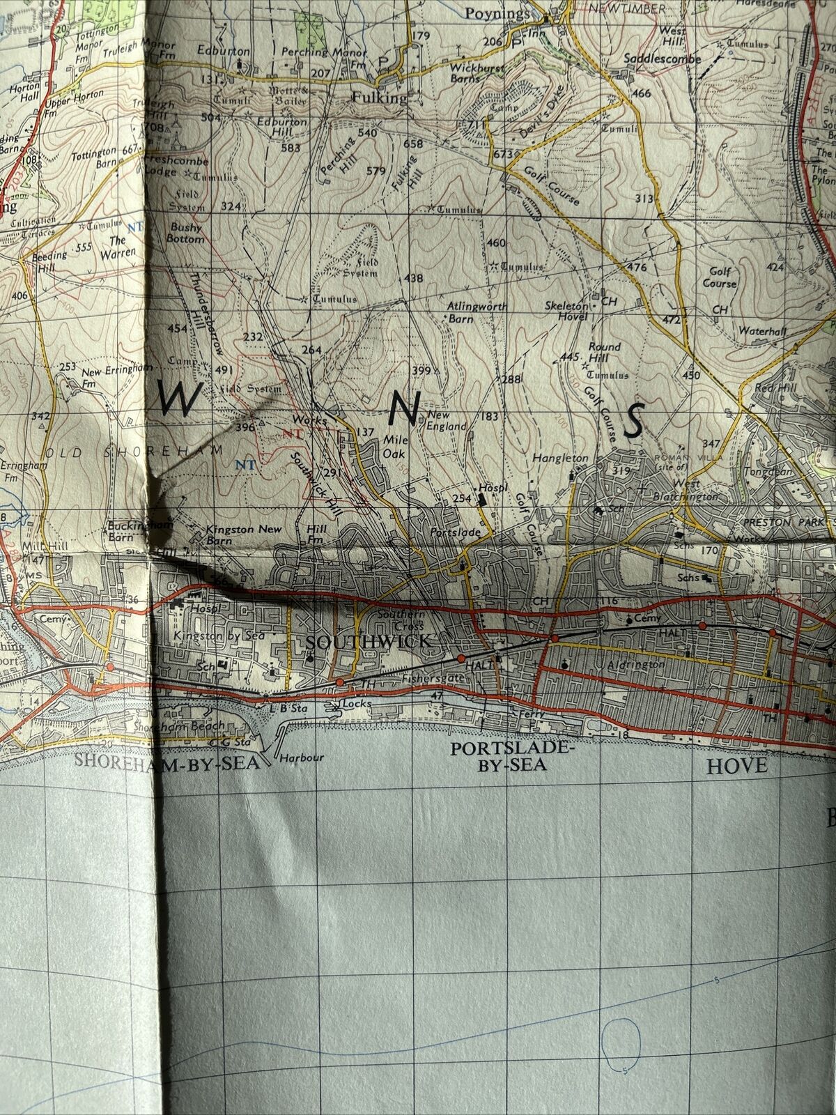 BRIGHTON & WORTHING Ordnance Survey Seventh Series One inch 1960 Sheet 182