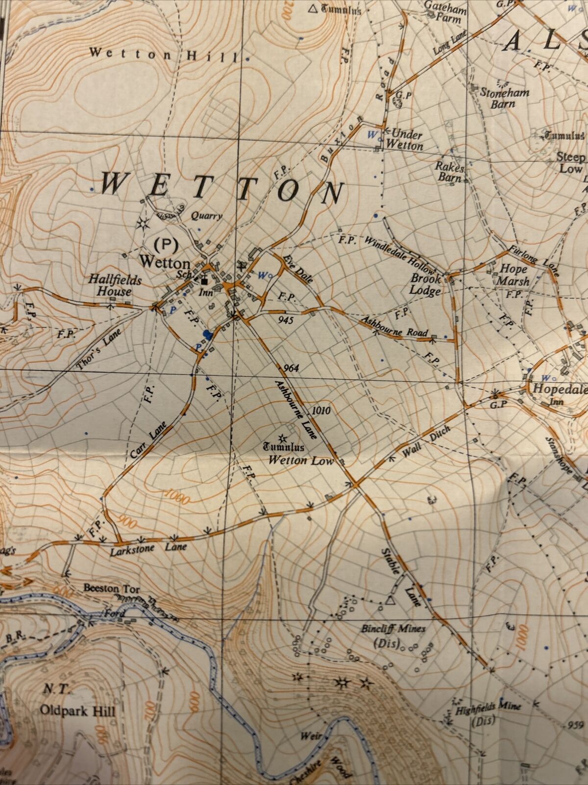 ALSTONFIELD Ordnance Survey 1:25,000 First Series 1950 Sheet SK15 Tissington