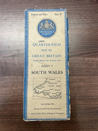 SOUTH WALES 1946 Ordnance Survey CLOTH Sheet 7 Quarter Inch Map Fourth Edition