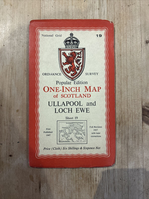 ULLAPOOL & LOCH EWE Ordnance Survey CLOTH One Inch Sheet 19 Popular Edition 1947