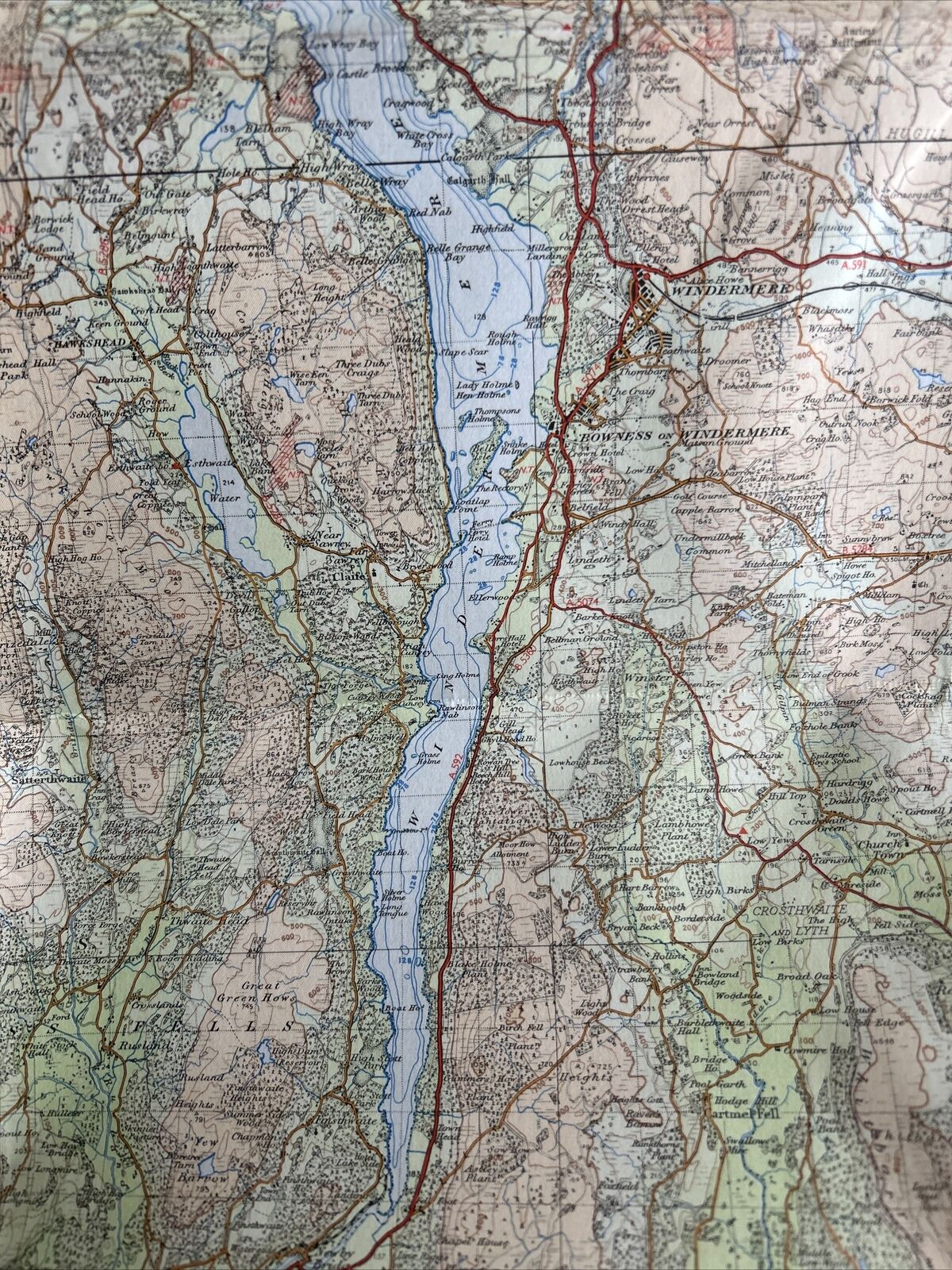 LAKE DISTRICT 1948 Cloth Ordnance Survey Tourist Map Lakes Coniston Windermere