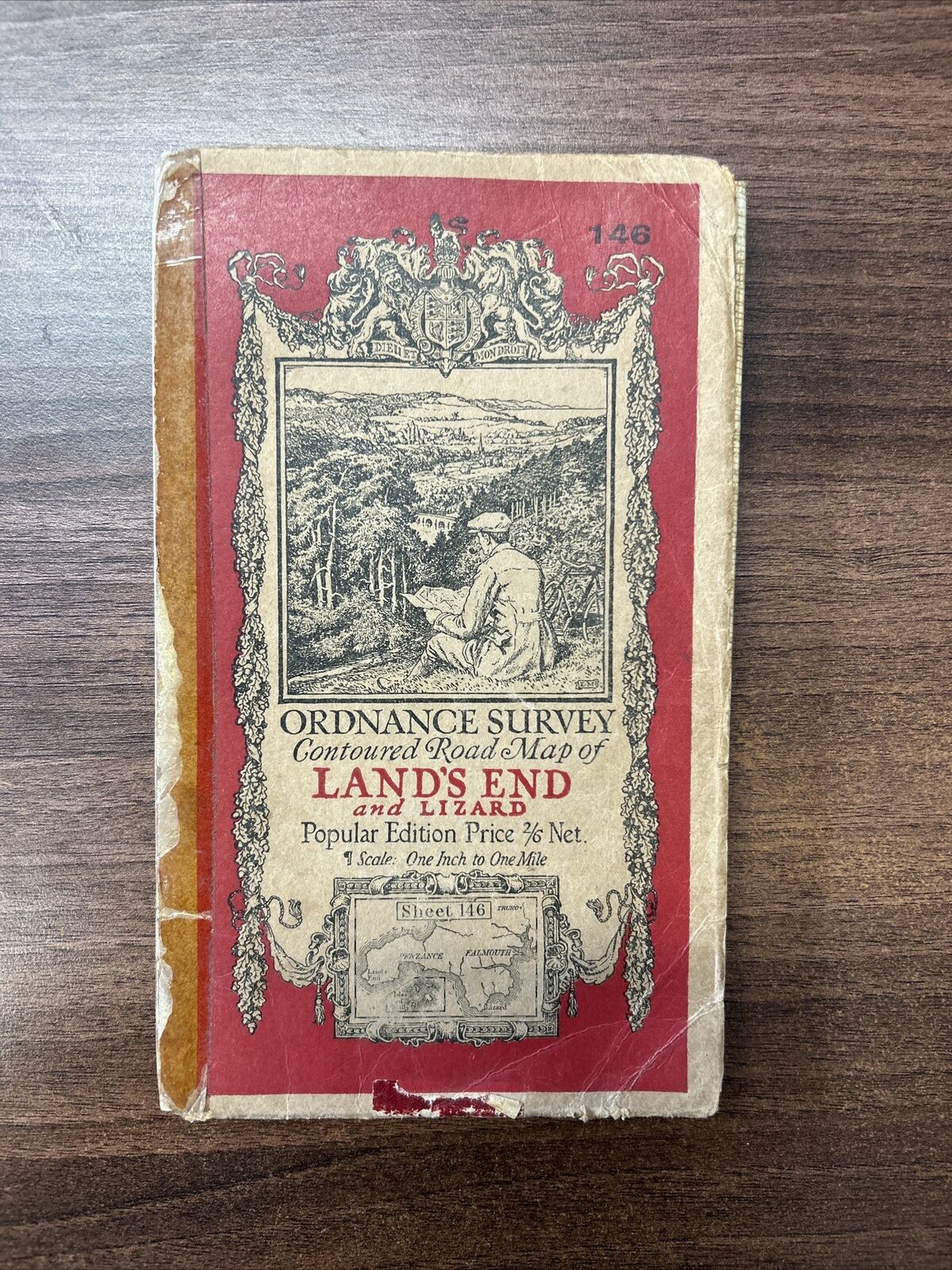 LANDS END & LIZARD No 146 Ordnance Survey Popular One Inch Cloth Map 1919