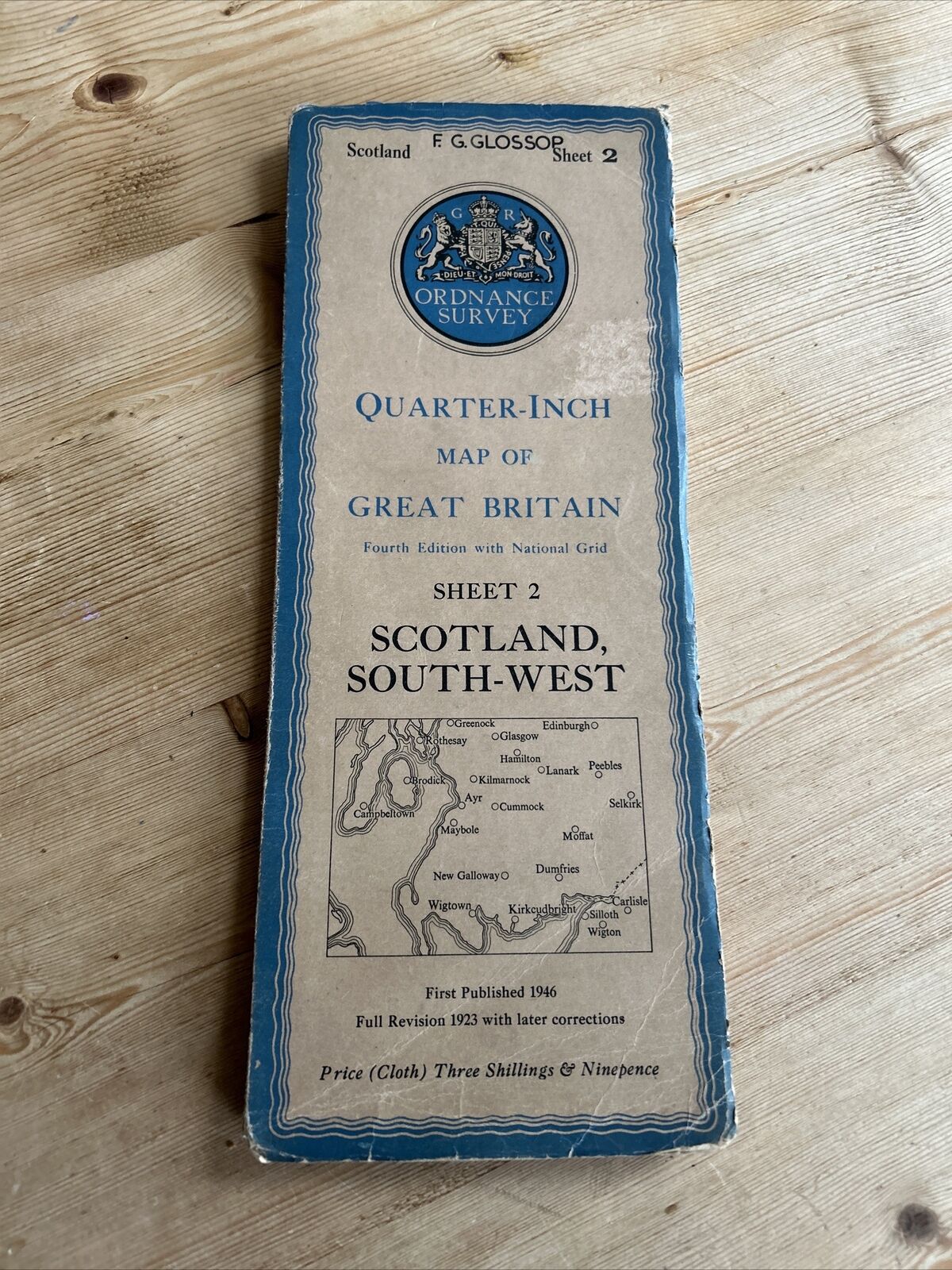 SCOTLAND SOUTH WEST Ordnance Survey CLOTH Sheet 2 Quarter Inch Map 4th Ed 1946