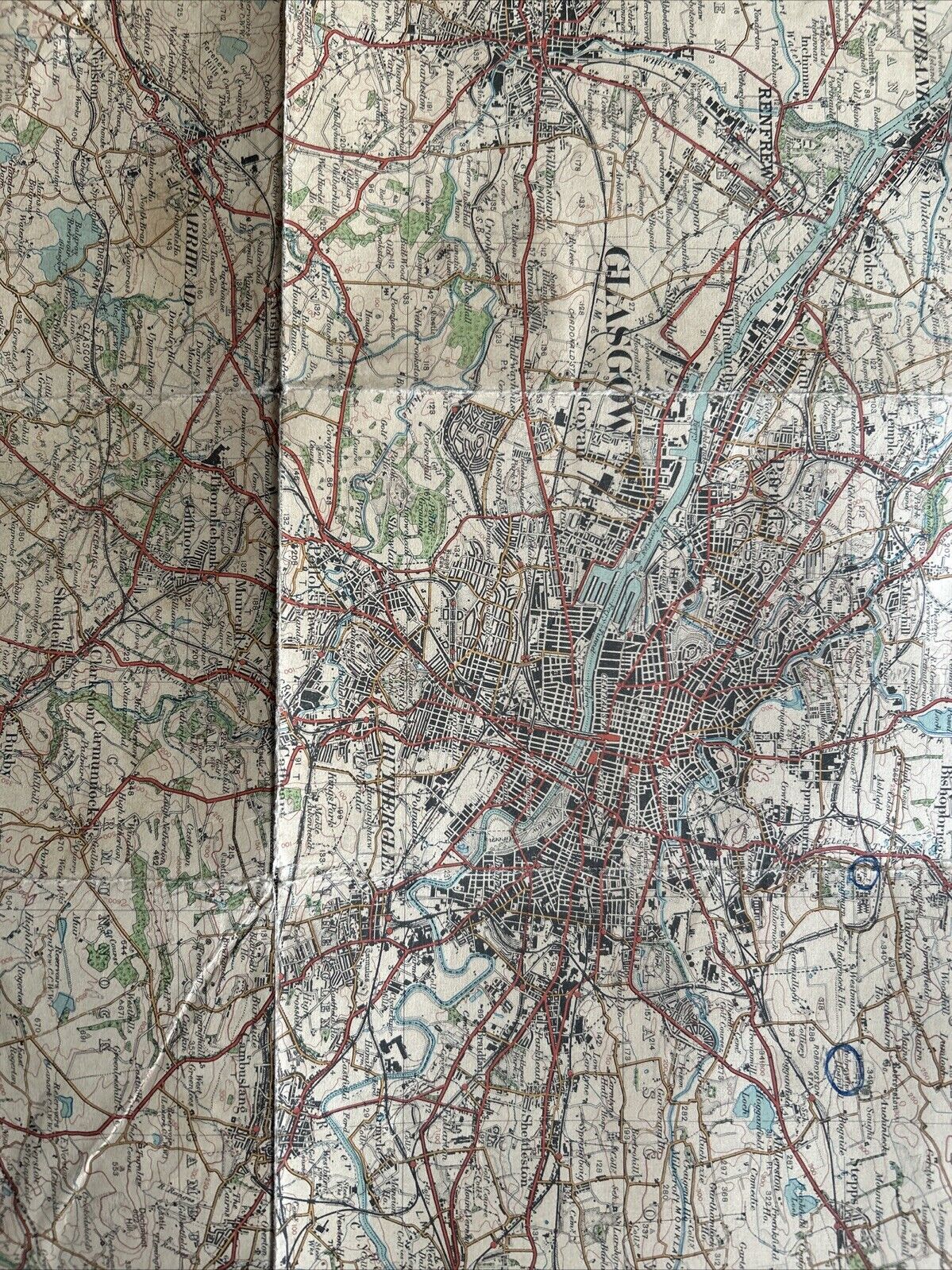 GLASGOW Ordnance Survey One Inch CLOTH Sheet 72 Popular Edition 1925