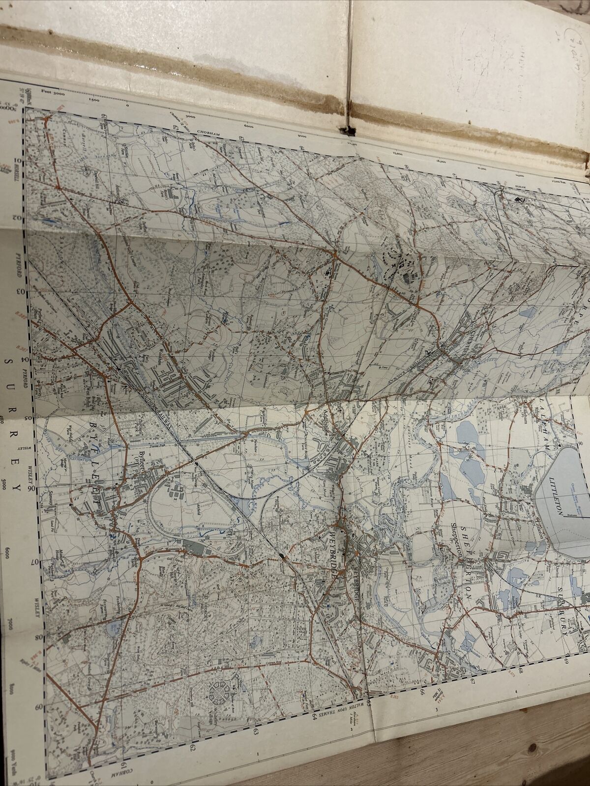 WEYBRIDGE Chertsey Ordnance Survey CLOTH Sheet 51/06 1:25000 1948 Byfleet
